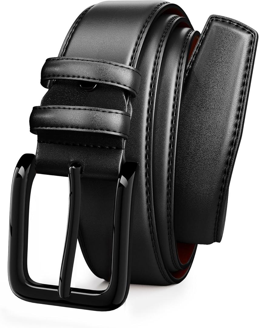 Leather Dress Belts for Men,Casual Business Wearing for Jeans,Suits, Belts Width 1 3/8" (Black)