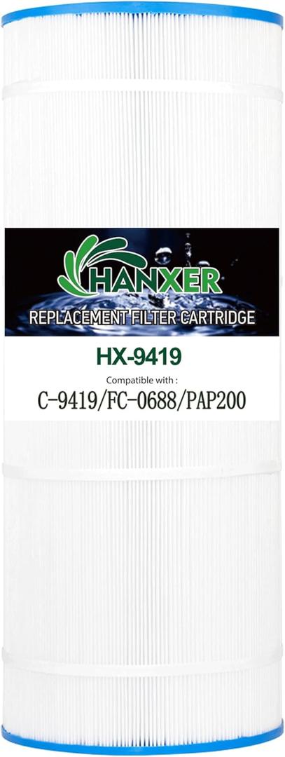 Pool Filter Replaces for C-9419, Filbur FC-0688, 931-220, PAP200, SP200, Clean and Clear 200, CC200, Ultral-C5, PP-C5, 10201, 200 Sq.Ft Swimming Pool Filter Cartridge, 1 Pack