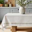Natural Cotton Linen Tablecloth, Rectangle Tablecloth with Decorative Cutouts, Stain Resistant & Wrinkle Free Table Cover for for Dining Table, 84" x 60"