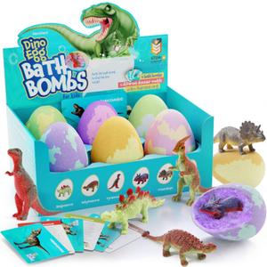 Dino Egg Bath Bombs for Kids - Kid Baths Bomb with Surprise Inside - Dinosaur Toys Gift for Boys and Girls Ages 6 7 8 Years Old Gifts - Fun Educational Toy Fizzy - Basket Stuffers