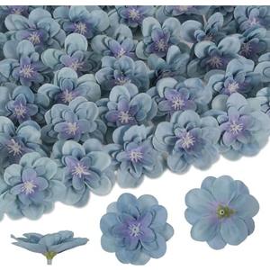 Rzoukler 100PCS Dusty Blue Delphinium Artificial Flower Heads 2.3" Small Fake Flowers Silk Flowers for Crafts DIY Wedding Corsage Cake Decor(Dusty Blue)