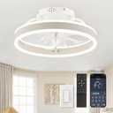 ZMISHIBO Low Profile Ceiling Fans with Lights and Remote, 13 Inch Fandelier Ceiling Fan with Light, White Modern Flush Mount Ceiling Fan, Small Dimmable LED Fan Lights for Bedroom
