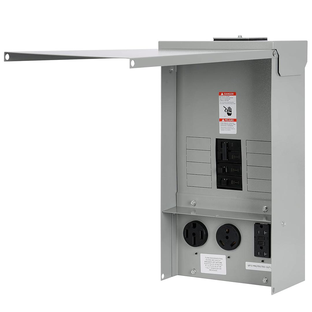 Temporary Power Outlet Panel with 20, 30, and 50-Amp Receptacle Installed,RV Electrical Outlet Panel with Breaker