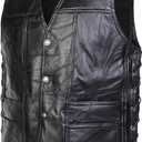 Motorcycle Genuine Leather Biker Vest for Men Club Style Classic Black (XX-Large)