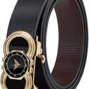 VANNANBA Genuine Leather Belts for men, Fashion Dress Designer Slide Belt for men Automatic Bucklewith Gift Box (Black)