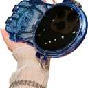 Astronaut Hidden Stand Phone Case for iPhone 14,Cute 3D Astronaut Lens Camera Protection Kickstand Luxury Glitter Bling Soft TPU Protector with Mirror Metal Chain for Women Blue