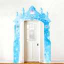 Winter Snow Castle Party Door Banner, Wonderland Door Backdrops Decoration Ice Snow Themed Welcome Photo Background for Birthday Princess Theme Decors Supplies