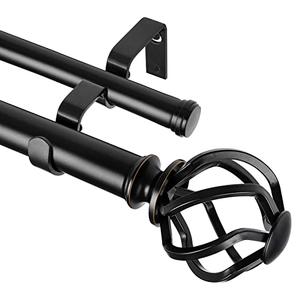 KAMANINA 1 Inch Double Curtain Rods 36 to 72 Inches (3-6 Feet) Window Telescoping Drapery Rod, Black Heavy Duty Curtain Rods for Windows, Twisted Cage Finials