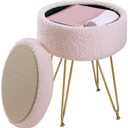 ABHENG Storage Ottoman Round Footrest Stool, Vanity Stool Chair Faux Teddy Fur with Storage, Pouf Couch Stool, Dressing Table Seat, Modern Multifunctional Chairs, 12.6"x12.6"x17.4" Jelly Pink UASND51P