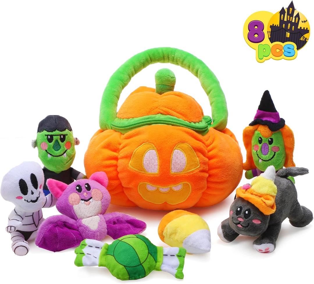JOYIN Baby's Pumpkin Halloween Playset with 8 Fun Play Pieces, Plush Goodie Bags Stuffers Fillers for Kids, Halloween Party Favors Supplies Decoration, Prizes and Gifts for Infants Boys and Girls