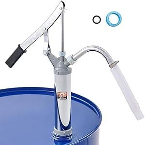 VEVOR Drum Pump, 10 oz. Per Stroke, Lever-Action Barrel Pump, Fits 5 to 55 Gallon Drums with 2-Piece Telescopic Suction Tube & Hose, Hand Operated, Designed to Transfer Fuel, Oil, Diesel, Carbon Steel