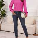 Dokotoo Women's Casual Long Sleeve Shirts Shirred Shoulders Solid Color Knit Tops Blouses (Pink, XXL)