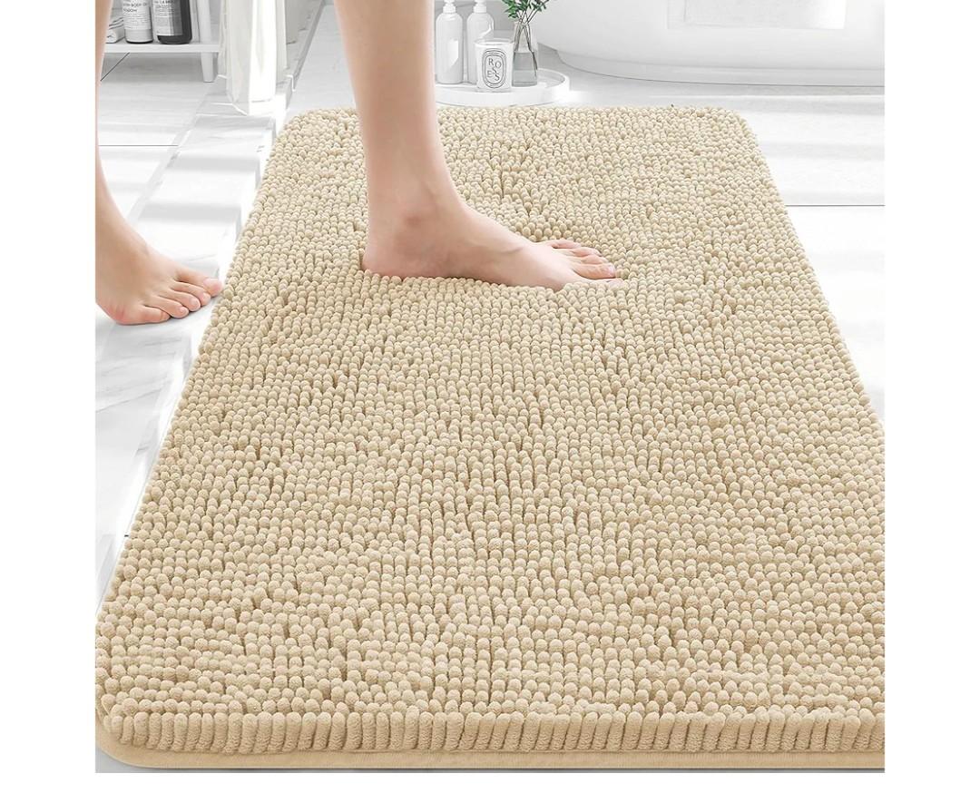 OLANLY Bathroom Rugs 30x20, Extra Soft Absorbent Chenille Bath Rugs, Rubber Backing Quick Dry, Machine Washable Bath Mats for Bathroom Floor, Tub and Shower, Home Decor Accessories, Beige
