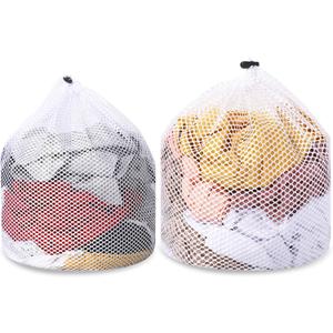 2pcs Mesh Laundry Bags for Socks, Machine Washable Drawstring Design Travel Mesh Laundry Wash Bags White Drawstring Garment Bags for Laundry Storage for Home Dorm Hotel Travel Use,12x16inch, 16x20inch