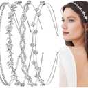 WOVOWOVO 4 Pcs Rhinestone Headbands for Women Silver Bridal Headband Crystal Flower Girl Headpiece Flower Leaf Tiara Crown Head Band Wedding Hair Accessories for Girls