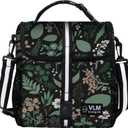 VLM Lunch Box for Women, Insulated Lunch Bag Women with Adjustable Shoulder Strap, Cute Lunch Tote Bag for Work, Picnic, Camping Big Size (Large, Green Floral)