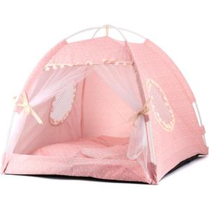 Dog Tent Indoor Cat House Pink Puppy Bed Portable Pet Teepe Princess Dog Camping Tent Outdoor Kitten Houses Cute Bunny Nest Girl Kitty Cave, Large (19.7" x 19.7" x 17.7")
