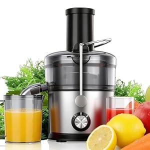 Juicer Machines, 1200W Juicer with 3" Feed Chute for Whole Fruits and Vegs, Dual Speeds Centrifugal Juice Extractor, Heavy Duty Full Copper Motor, 35oz Large Juice Jug, Stainless Steel, Silver
