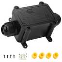 IP68 Waterproof Junction Box,2-Way Outdoor Waterproof Electrical Box with 2 Cable M20 Gland Wire Connector Electrical Junction Box for 4-12mm Diameter Cable, Black