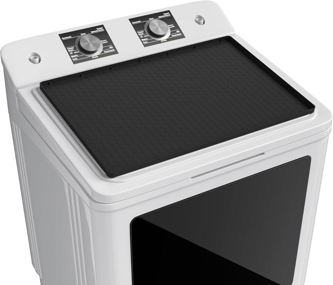 Dryer Top Protector Mat - Silicone Dryer Cover for The Top - 25" x 19" Waterproof Non-Slip Washable - Top Cover Pad for Kitchen Laundry 1 Piece Black