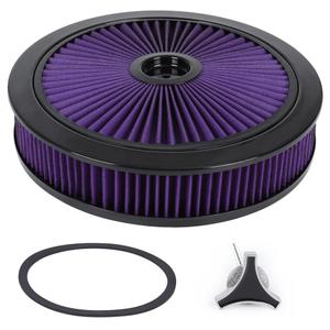 14" X 3" Round Air Cleaner Filter Assembly Kit Compatible with Chrysler/Dodge/Ford/GMC/Chevy SBC BBC with High- Flow Thru Lid for Carburetor Lid 5-1/8" Carb Neck Purple