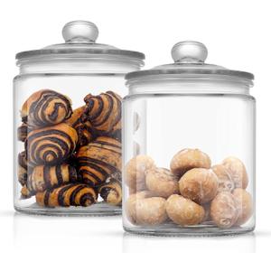JoyJolt Elegant Cookie Jar. 2 Large Glass Jar With Lid. Jars for Kitchen Counter with Lids, Candy Jar, Decorative Apothecary Canisters, Half Gallon Lid Airtight