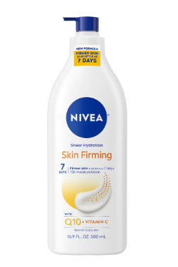NIVEA Sheer Hydration Skin Firming Body Lotion with Q10 and Vitamin C, 72Hour Body Moisturizer for Normal to Dry Skin, 33.8 Fl Oz Value Size Pump Bottle