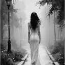 Black and White Paint by Numbers Kit for Adults - DIY Woman Walking in Foggy Forest Path Painting on Canvas 16x20 Inches, Acrylic Paint Set, Suitable for Beginners, Moody Art for Decoration