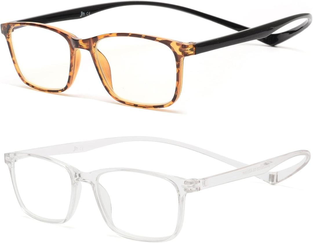 JM 2 Pack Magnetic Reading Glasses for Men Women, Hang Neck Blue Light Blocking Computer Readers Tortoise & Clear +3.0