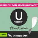 U by Kotex Panty Liners, Clean & Secure, Light Absorbency, Long Length, 96 Count 