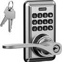 Keyless Entry Door Lock, Keypad Door Lock with Handle Lever, Door Knob with Keypad, Auto Lock, Passage Mode, Easy Installation, Satin Nickel