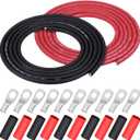 iGreely 6 Gauge 6 AWG Wire 10 Feet Black + 10 Feet Red Ultra Flexible Welding Battery Pure Copper Cable + 5pcs of 5/16" & 5pcs 3/8" Copper Cable Lug Terminal Connectors+Heat Shrink Tubing (6awg 20 Ft)