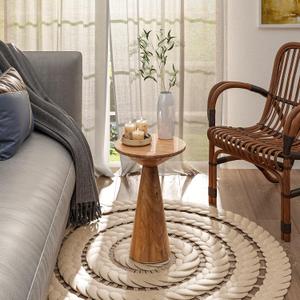 Farmhouse Pedestal Small End Table Round Martini Table Wood Plant Stand Rustic Drink Table for Small Space Living Room, Bedroom, Black 