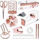 EOOUT Rose Gold Desk Accessories, Office Supplies and Accessories Set, Acrylic Stapler Set, Staple Remover, Phone Holder, Pen Holder, Scissor, Ruler, Transparent Tape