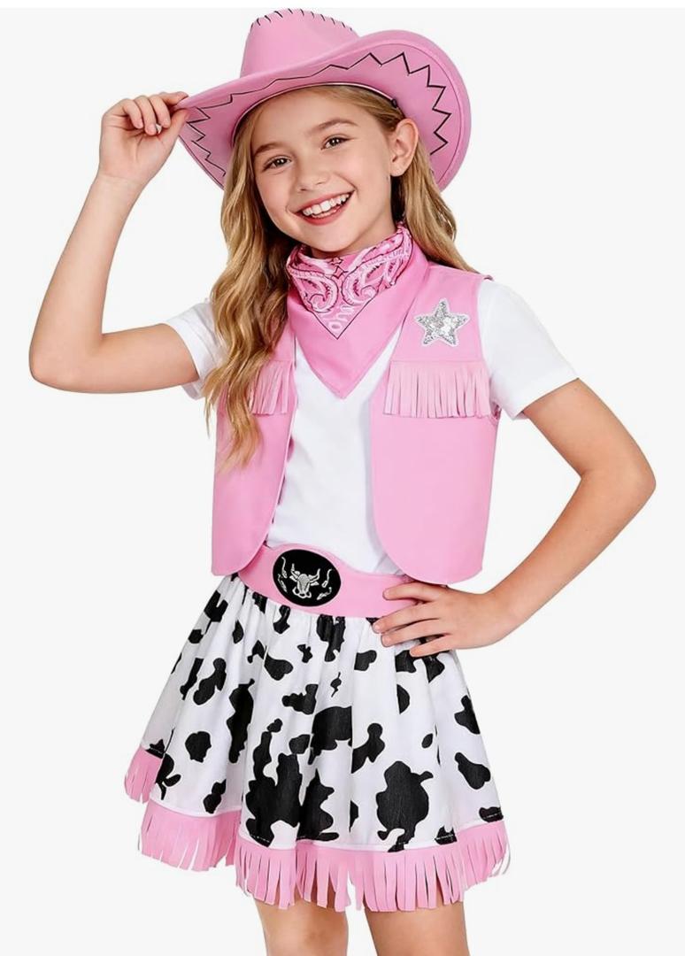 Gomukot Kids Cowgirl Costume for Girls Western Rodeo Outfit Halloween Costume Party Dress Up M