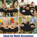 Moosfor Round Spandex Tablecloth, Elastic Fitted Waterproof Tablecloths for 45"-56" Tables, Stretch Washable Picnic Table Cover for Camping, Dining, Indoor and Outdoor, Black