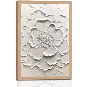 skysoon Abstract Floral Wall Art on White Canvas with Wooden Frame Acrylic Style Flower Painting Print, Modern Minimalist Picture Wall Decor 16x24 Inch