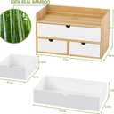 Desk Organizer with Drawers - Bamboo Desktop Organizer Storage | Natural-White Wood Desk Drawers Organizer for Bills, Office Supplies, Cosmetics, Seals No Assembly Required