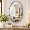 Beaded Mirror Silver Oval Mirror Bathrom Large Decorative Vintage 24"X36"
