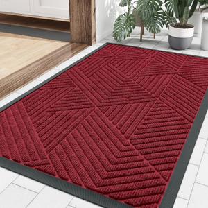 Smiry Front Door Mat Outside Entrance, Heavy Duty Sturdy Natural Rubber Doormat, Trap Dirt and Moisture, Easy Clean Low Profile Welcome Floor Mats for Indoor Outdoor Entry, 29.5x17 Inch, Wine Red