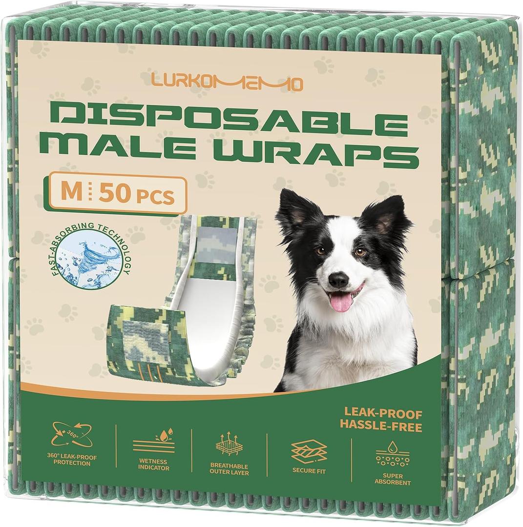 Dog Diapers Male,50 Count Medium Adjustable Male Dog Diapers Disposable,Dog Belly Band, Male Dog Wraps Ideal for Doggie, Puppy,Super Absorbent & Wetness Indicator(M Same as Other Brands' S)