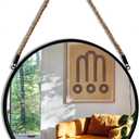 POZINO Round Mirror - Wall Mirrors Decorative 15" Rope Hanging Mirror Farmhouse Circle Mirrors Black Metal Frame Mirror for Bathroom, Bedroom, Living Room, Entryway, Home Decor (15"L x 15"W)