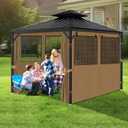 Gazebo Privacy Curtain 10'x12', Replacement Curtains with Mosquito Net Windows, 4-Panels Side Wall, Zippers, Waterproof Outdoor Curtains for Patio, Canopy, Garden and Backyard, Khaki (Curtain Only)