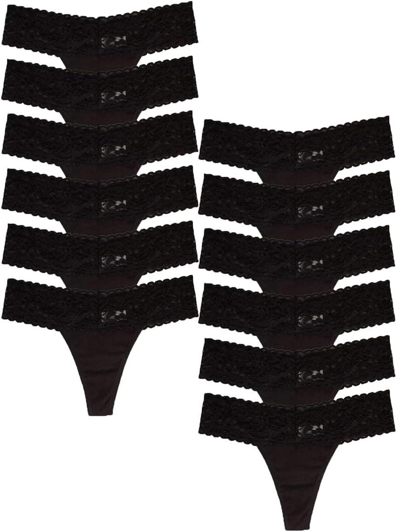 Jo & Bette Lace Thongs for Women - 6 or 12 Pack Low Rise Thongs - Lace Panties Cotton Underwear Women Sexy No Show Soft (Small)