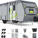 Heavy Duty 8 Layers RV Cover 14-16ft, Rip-Stop Motorhome Camper Cover with Windproof Straps, Gutter & Tongue Jack Covers, Utility Travel Trailer Cover for All Weather Protection