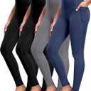 NORMOV 4 Packs Yoga Leggings with Pockets for Women, Soft High Waisted Tummy Control Workout Pants (Large, 4packs(black,black,dark Gray,navy))