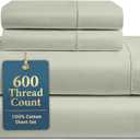 LANE LINEN King Size Sheets 600 Thread Count Long-Staple 100% Cotton King Bed Sheets, Sustainably Produced & Oeko-Tex Certified, Soft Silky Sateen Finish, 15" Deep Pocket Fitted Sheet Mineral