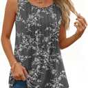 TUTULIME Womens Tank Tops Pleated Crew Neck Sleeveless Shirts Casual Loose Summer Top for Legging X-Large, Black White Flower
