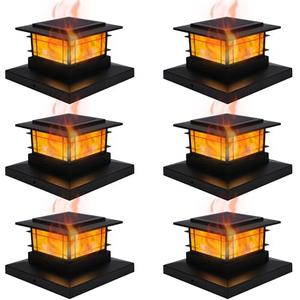 Dynaming 6 Pack Solar Post Cap Lights Outdoor with Flickering Flame Light, Fence Post Solar Lights Fit for 4x4 5x5 6x6 Vinyl/Wooden Posts, High Brightness SMD LED Lighting Decor for Garden Deck Patio
