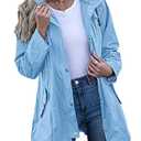 Kikibell Women Raincoat Windbreaker Hooded Waterproof Active Outdoor Rain Jacket Light Blue Women 's Rain Jacket Trench Coat, M
